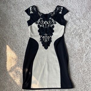 Chic Black and Cream Lace Mini Dress
